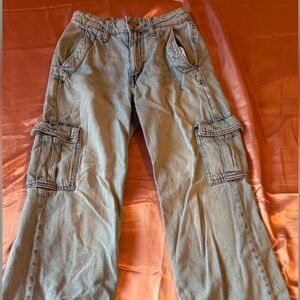 Aeropostale Women's Light Blue Flare Cargo Jeans